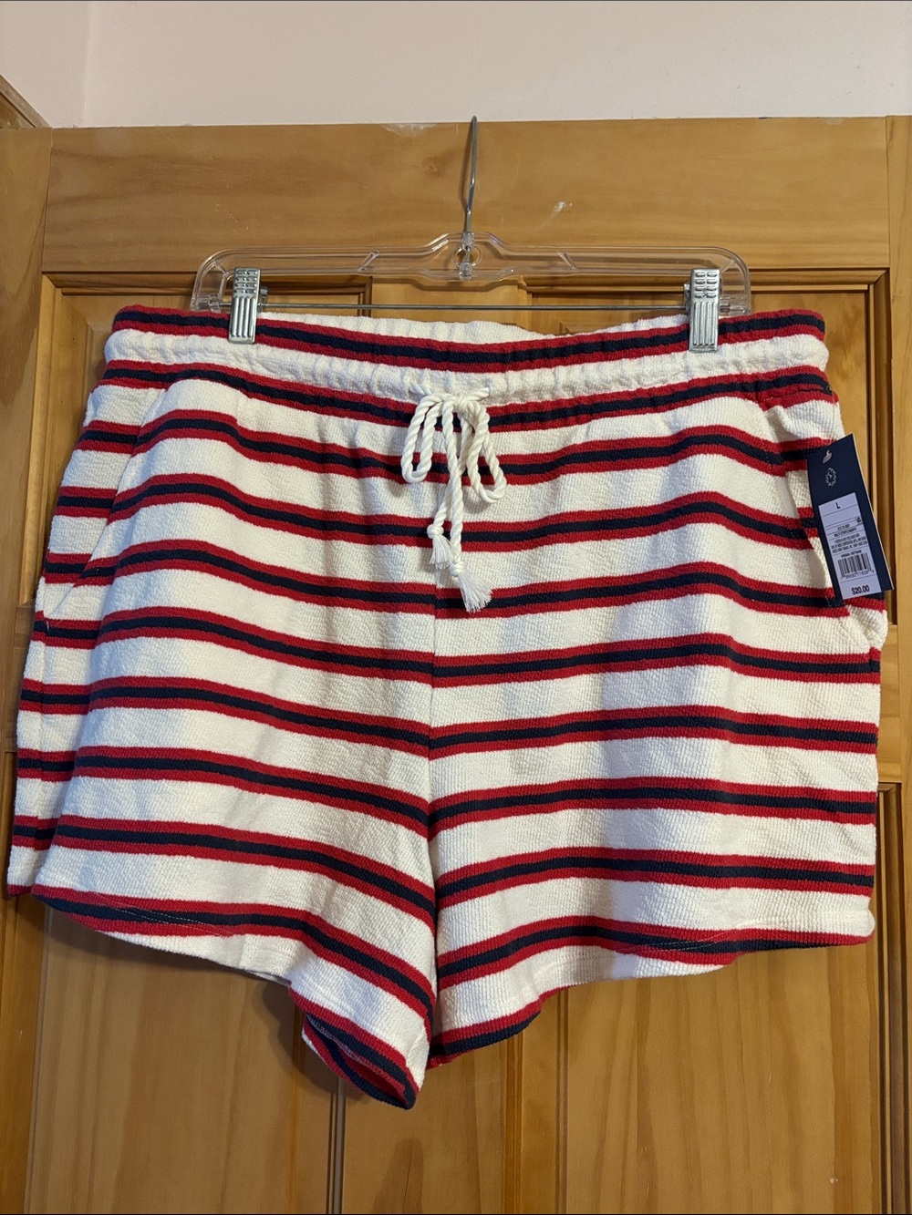 Universal Thread Cream Shorts with Red & Navy Stripes